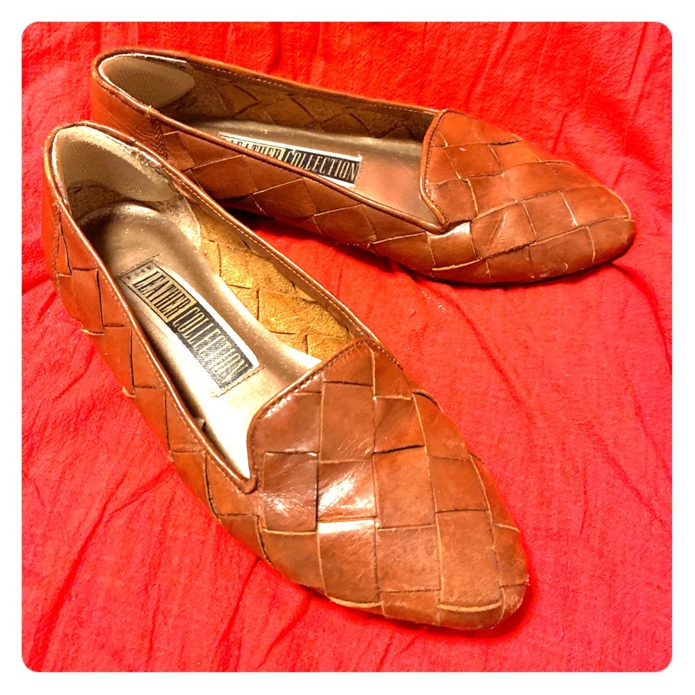 Tan Woven Leather smoking loafers Brazil flats 6